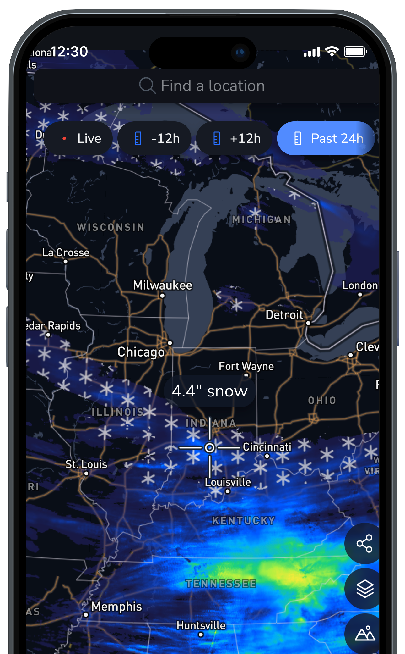 Precip app screenshot showing rainfall totals and forecast