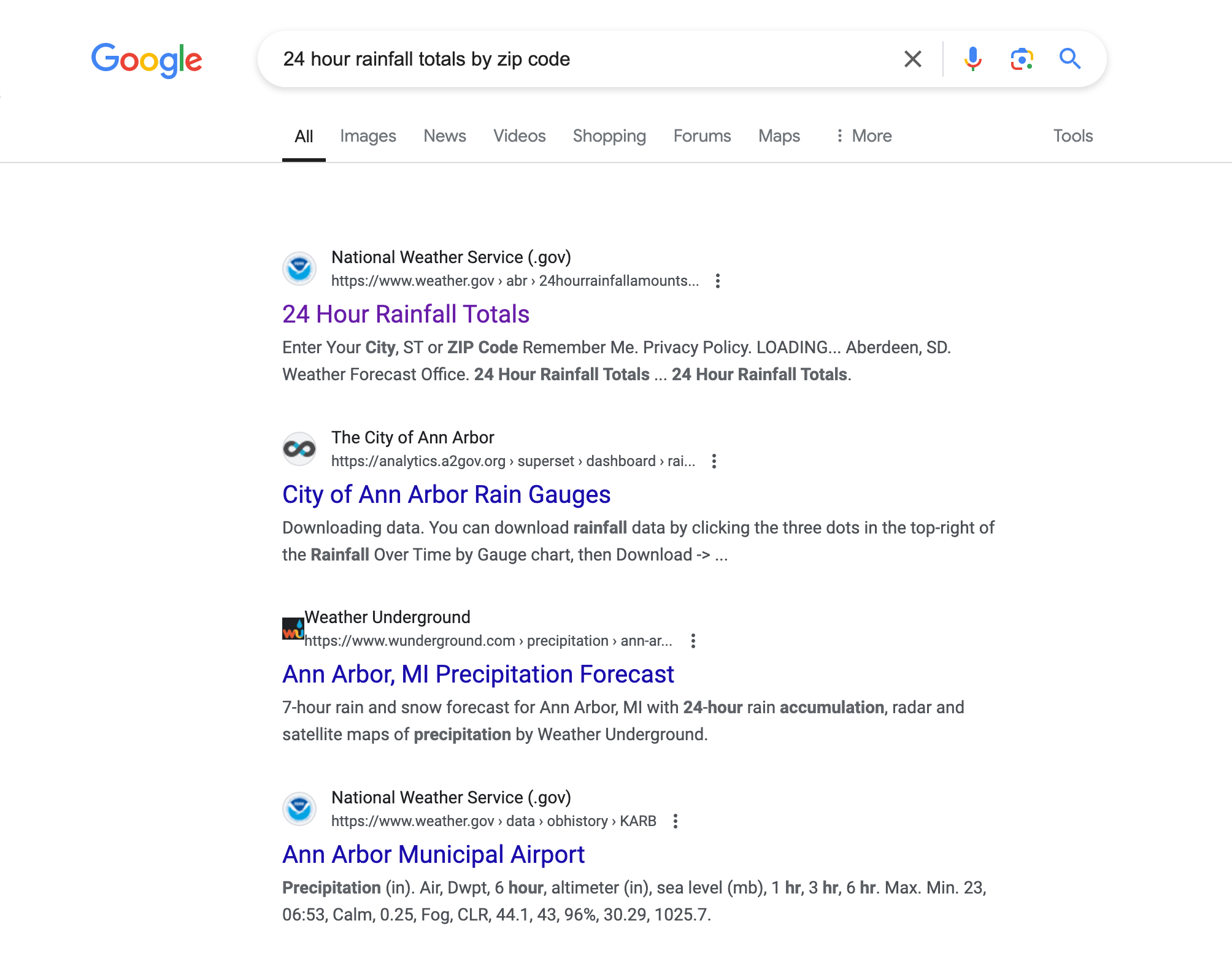 The most common way to lookup rainfall totals on the web
